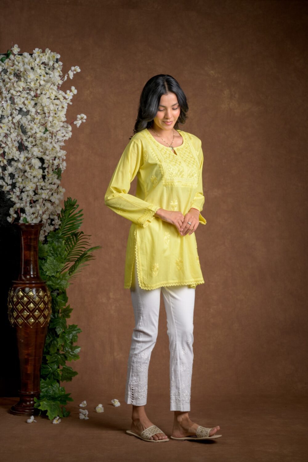 Gurbani Grace - Mull Cotton Lace Solid Women Kurti