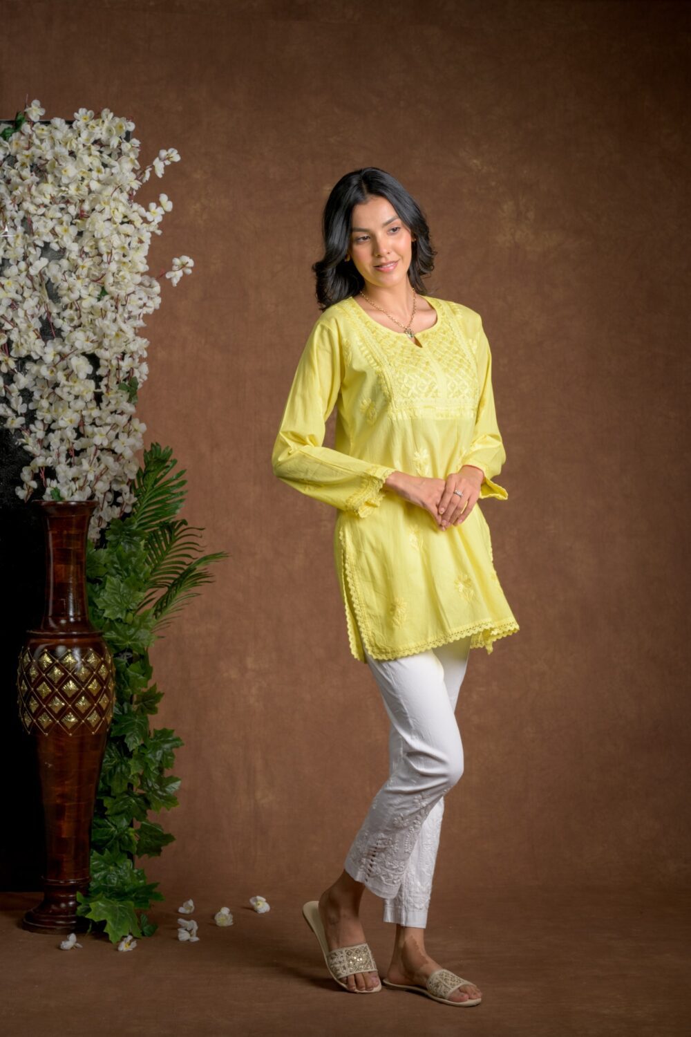 Gurbani Grace - Mull Cotton Lace Solid Women Kurti