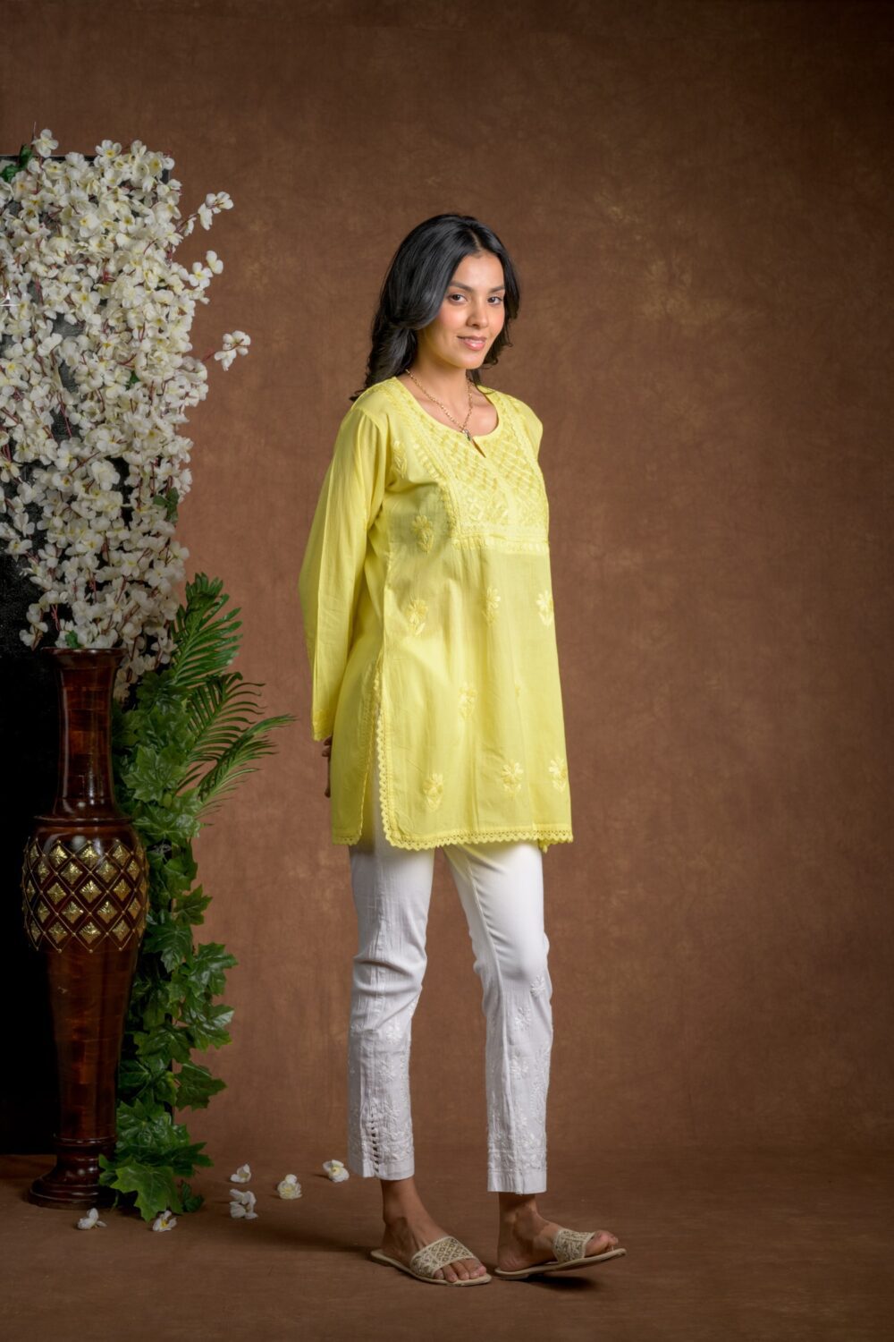 Gurbani Grace - Mull Cotton Lace Solid Women Kurti