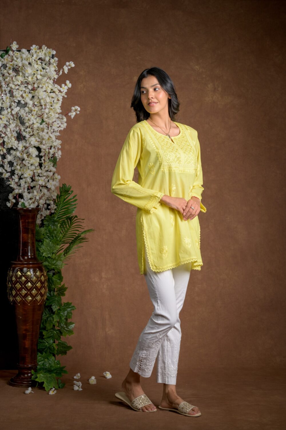 Gurbani Grace - Mull Cotton Lace Solid Women Kurti