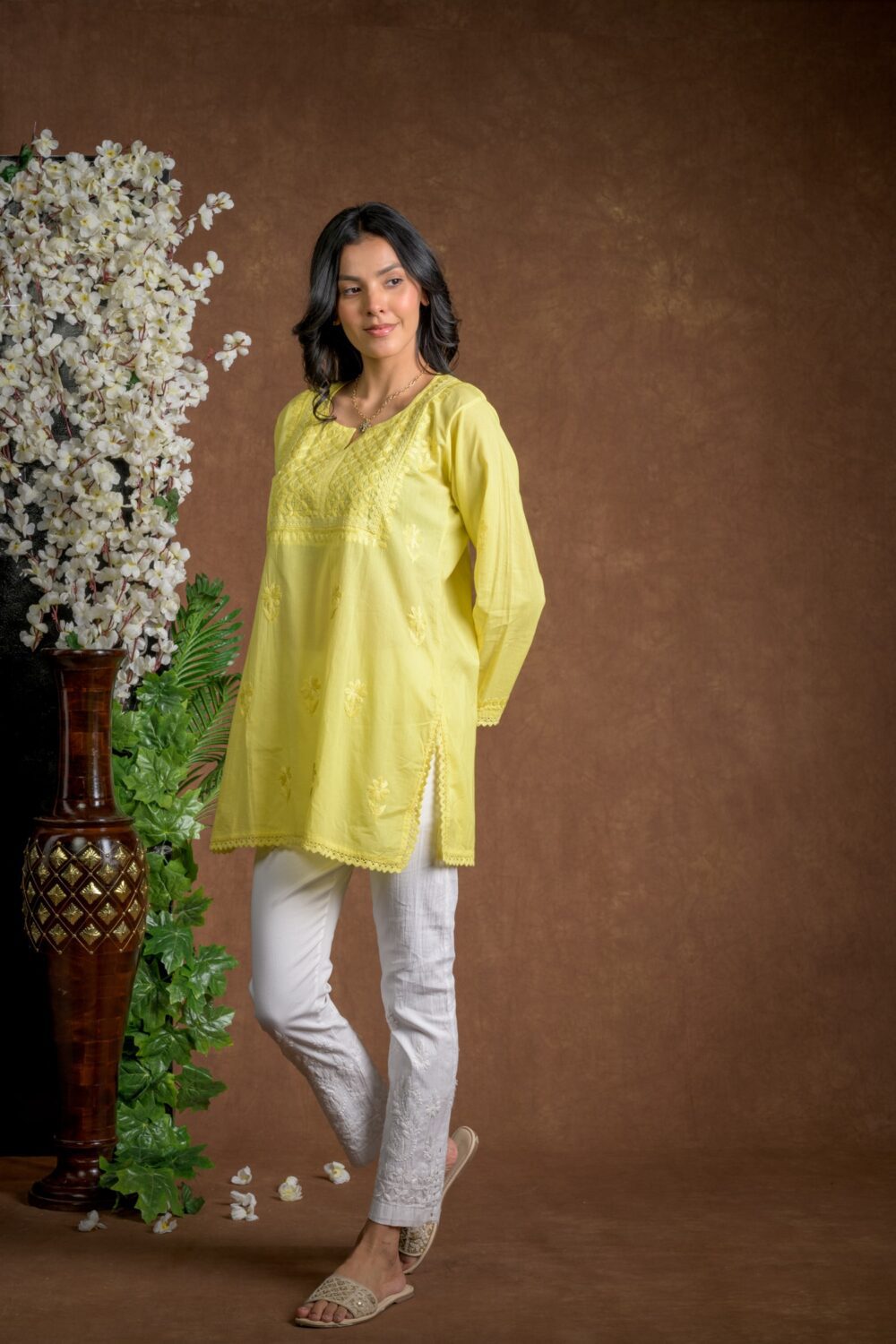 Gurbani Grace - Mull Cotton Lace Solid Women Kurti