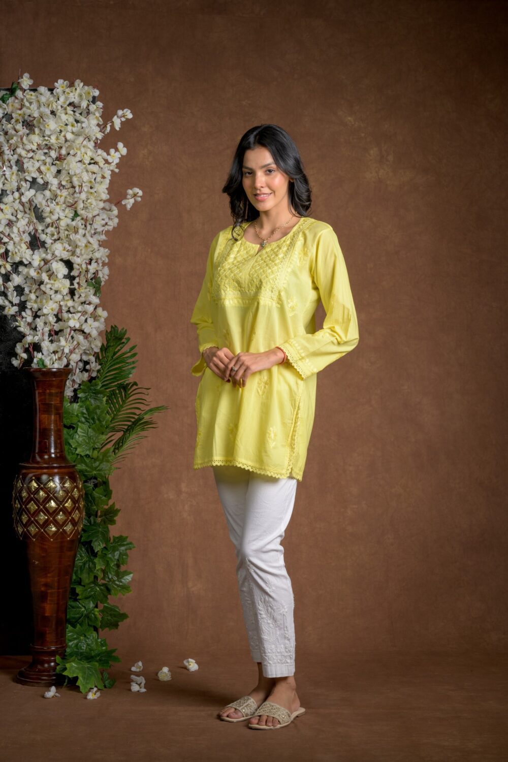 Gurbani Grace - Mull Cotton Lace Solid Women Kurti