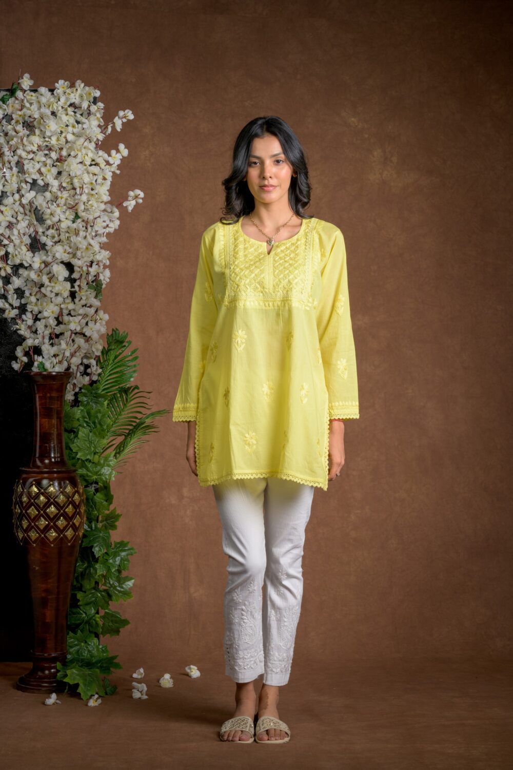 Gurbani Grace - Mull Cotton Lace Solid Women Kurti