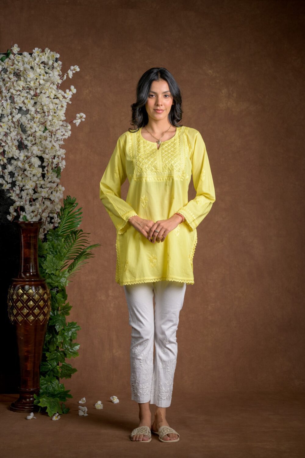 Gurbani Grace - Mull Cotton Lace Solid Women Kurti