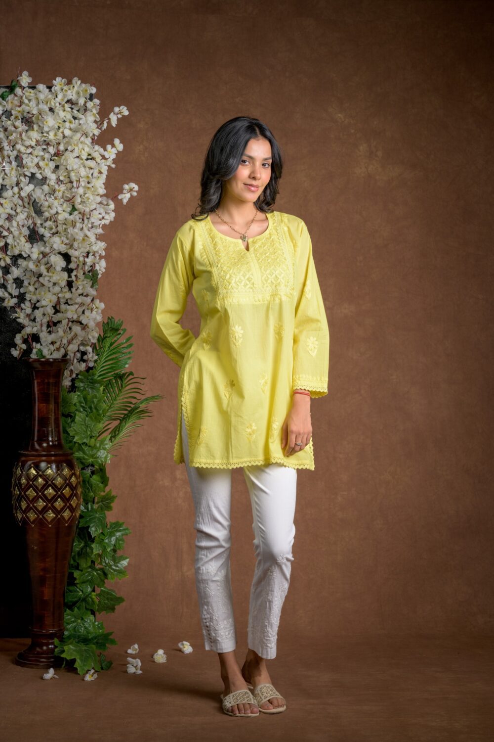 Gurbani Grace - Mull Cotton Lace Solid Women Kurti