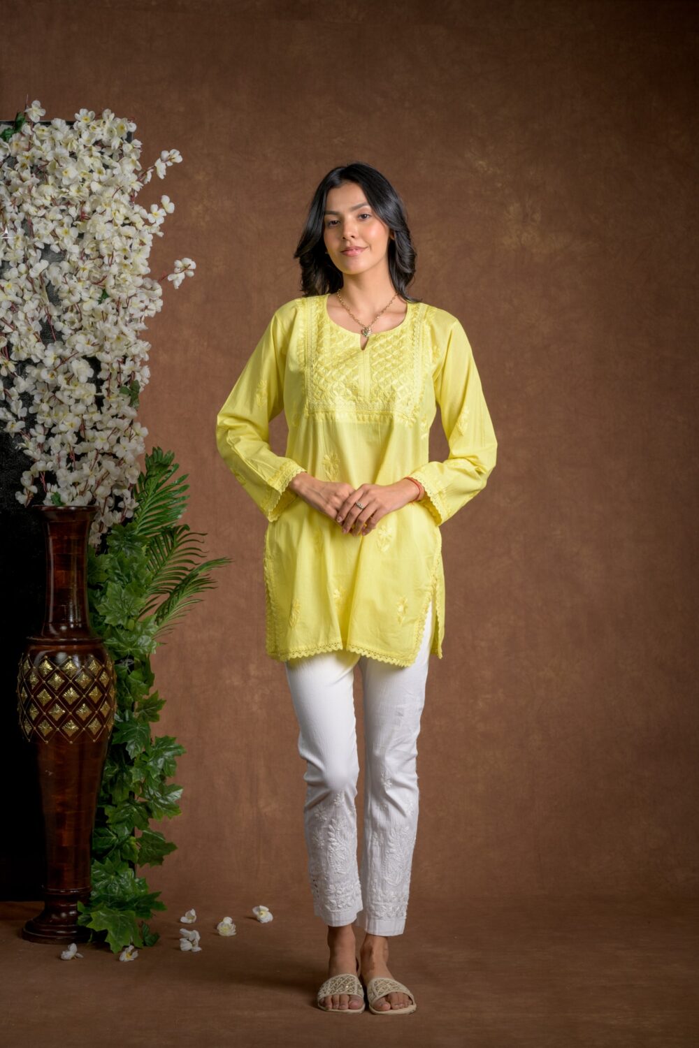 Gurbani Grace - Mull Cotton Lace Solid Women Kurti