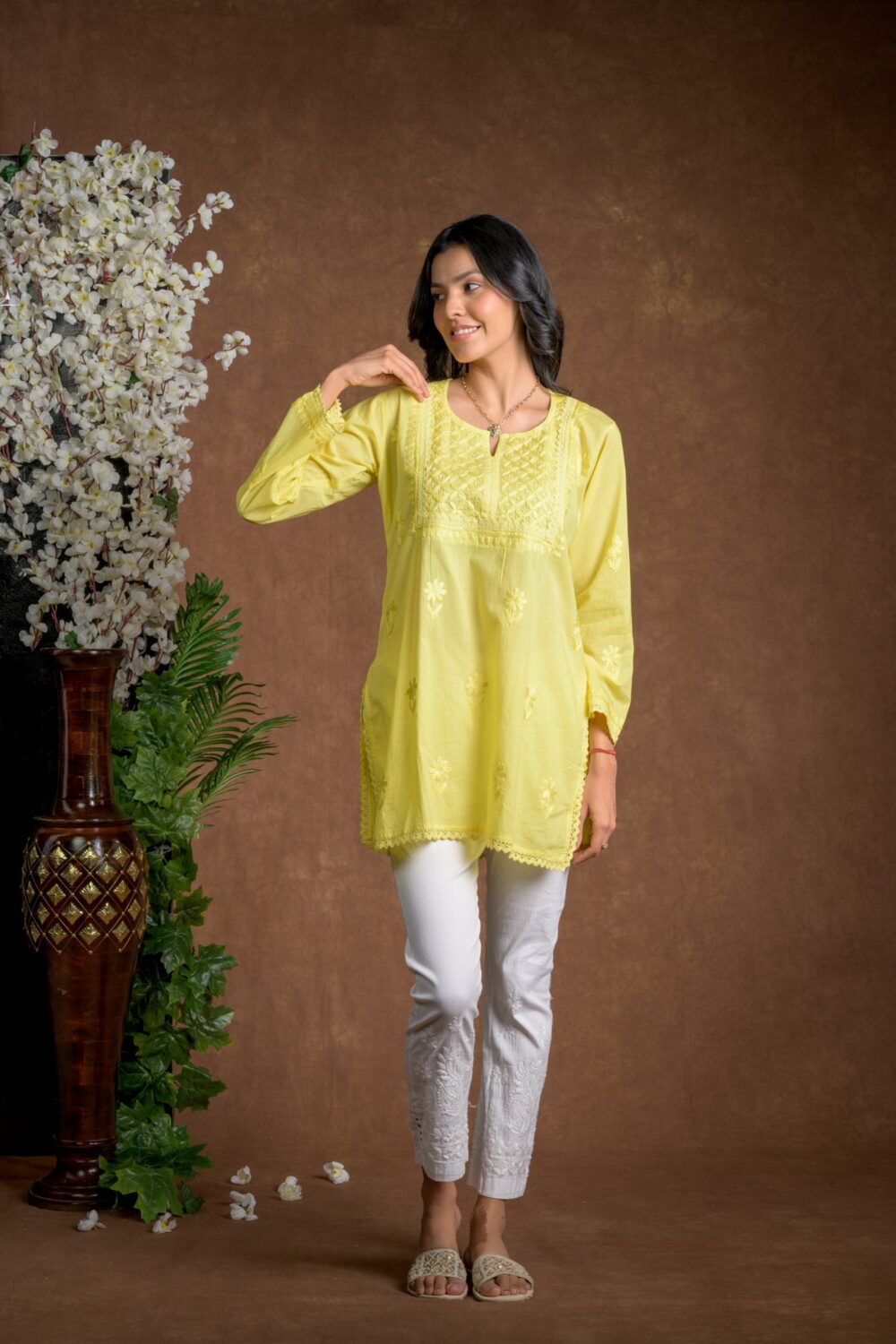 Gurbani Grace - Mull Cotton Lace Solid Women Kurti