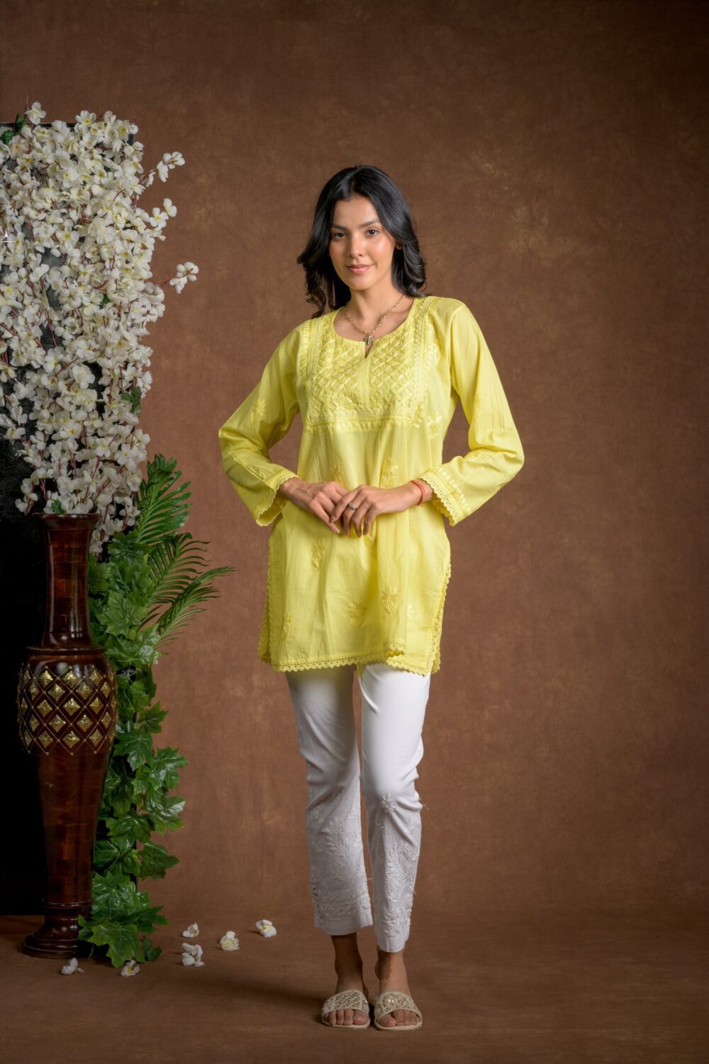 Gurbani Grace - Mull Cotton Lace Solid Women Kurti