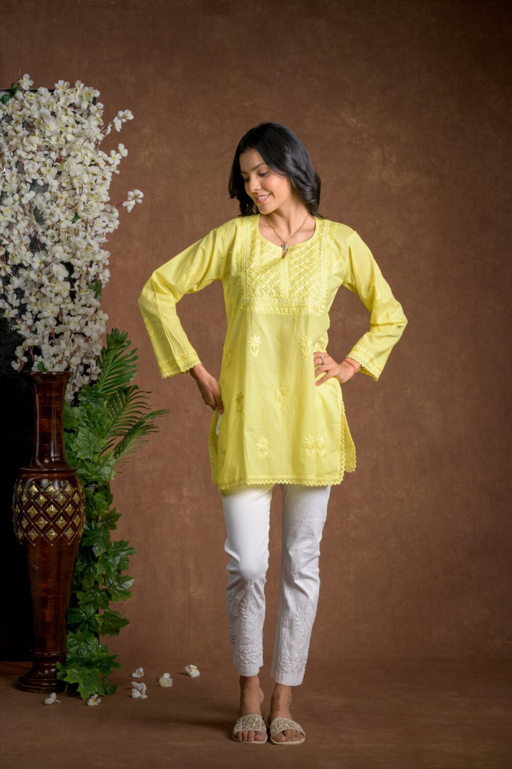 Gurbani Grace - Mull Cotton Lace Solid Women Kurti