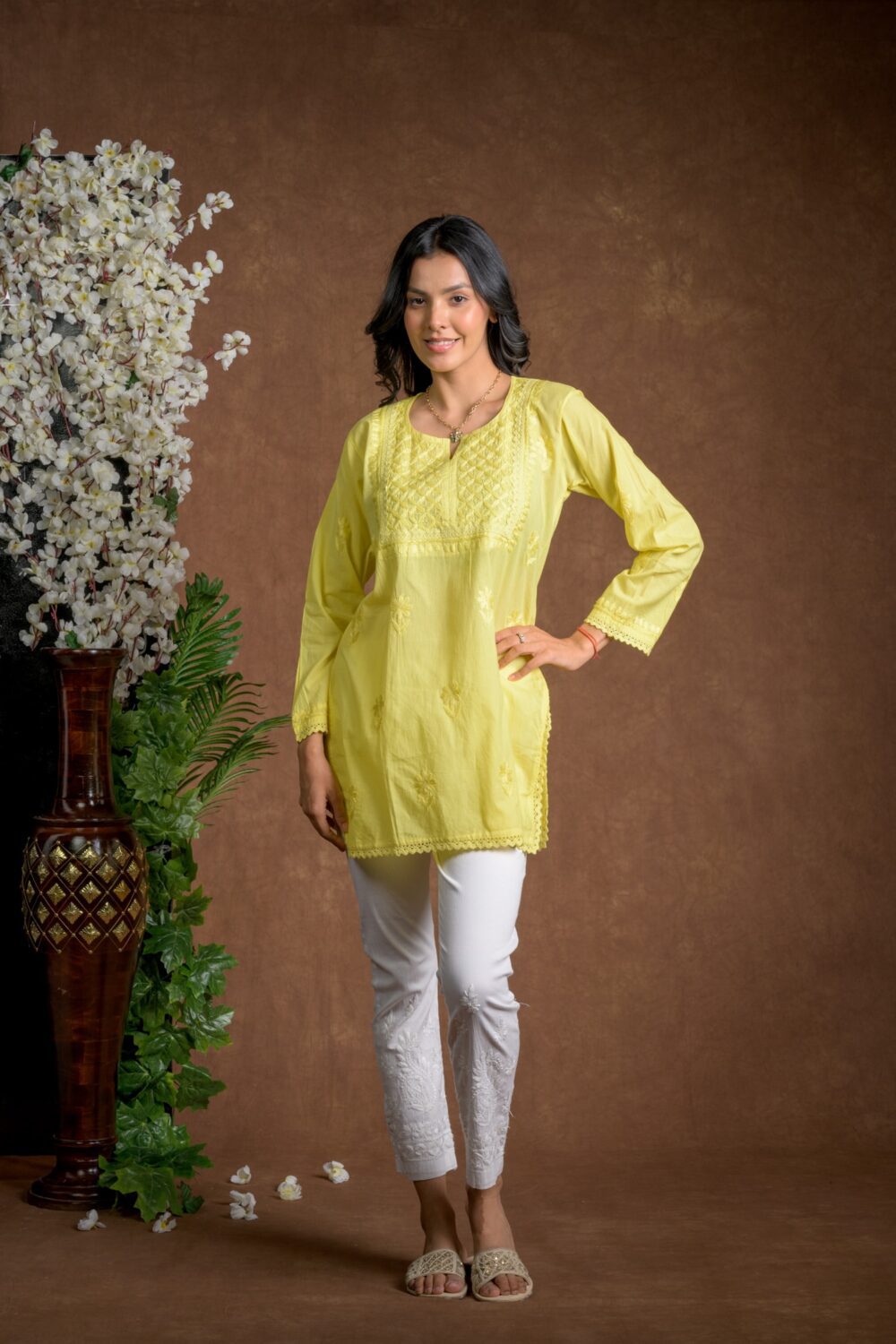 Gurbani Grace - Mull Cotton Lace Solid Women Kurti