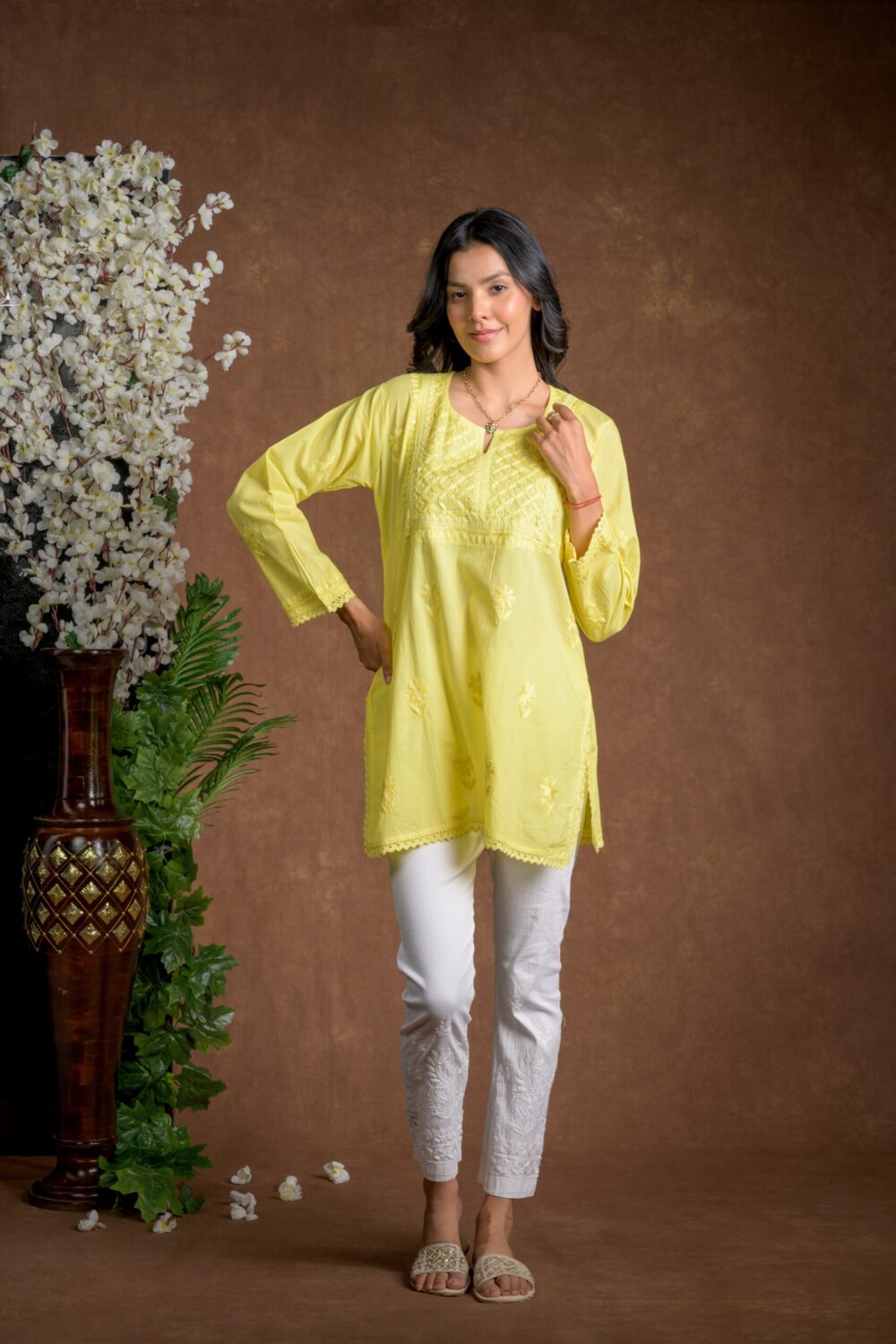 Gurbani Grace - Mull Cotton Lace Solid Women Kurti