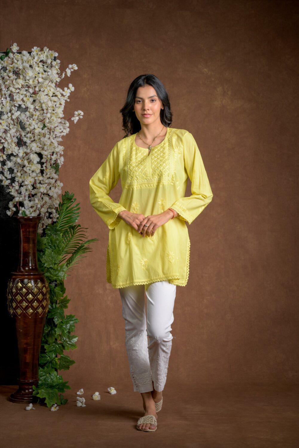 Gurbani Grace - Mull Cotton Lace Solid Women Kurti