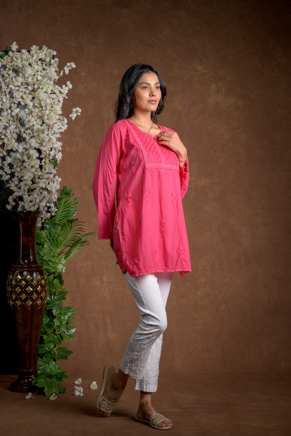 Gurbani Grace - Mull Cotton Lace Solid Women Kurti