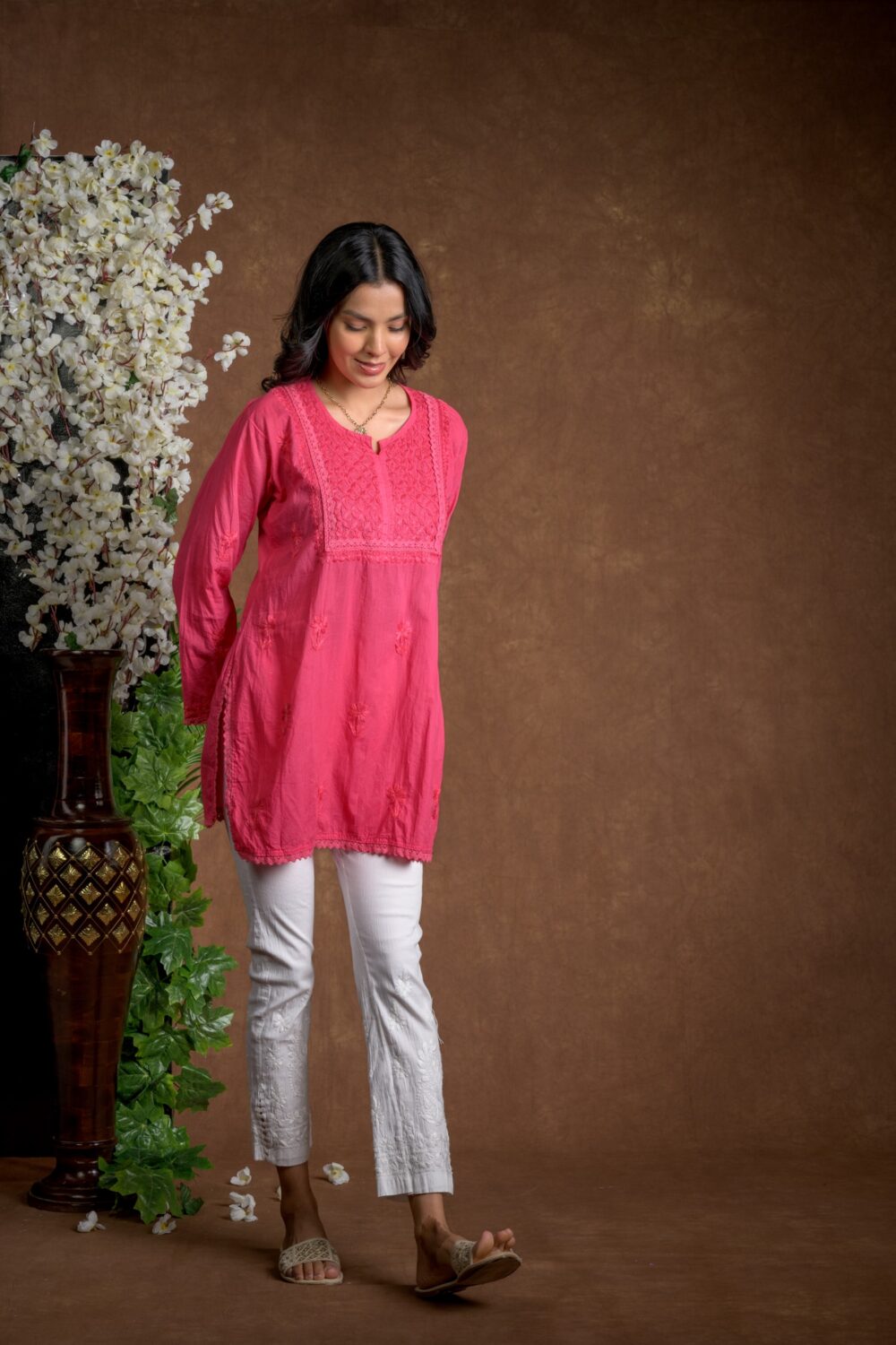 Gurbani Grace - Mull Cotton Lace Solid Women Kurti