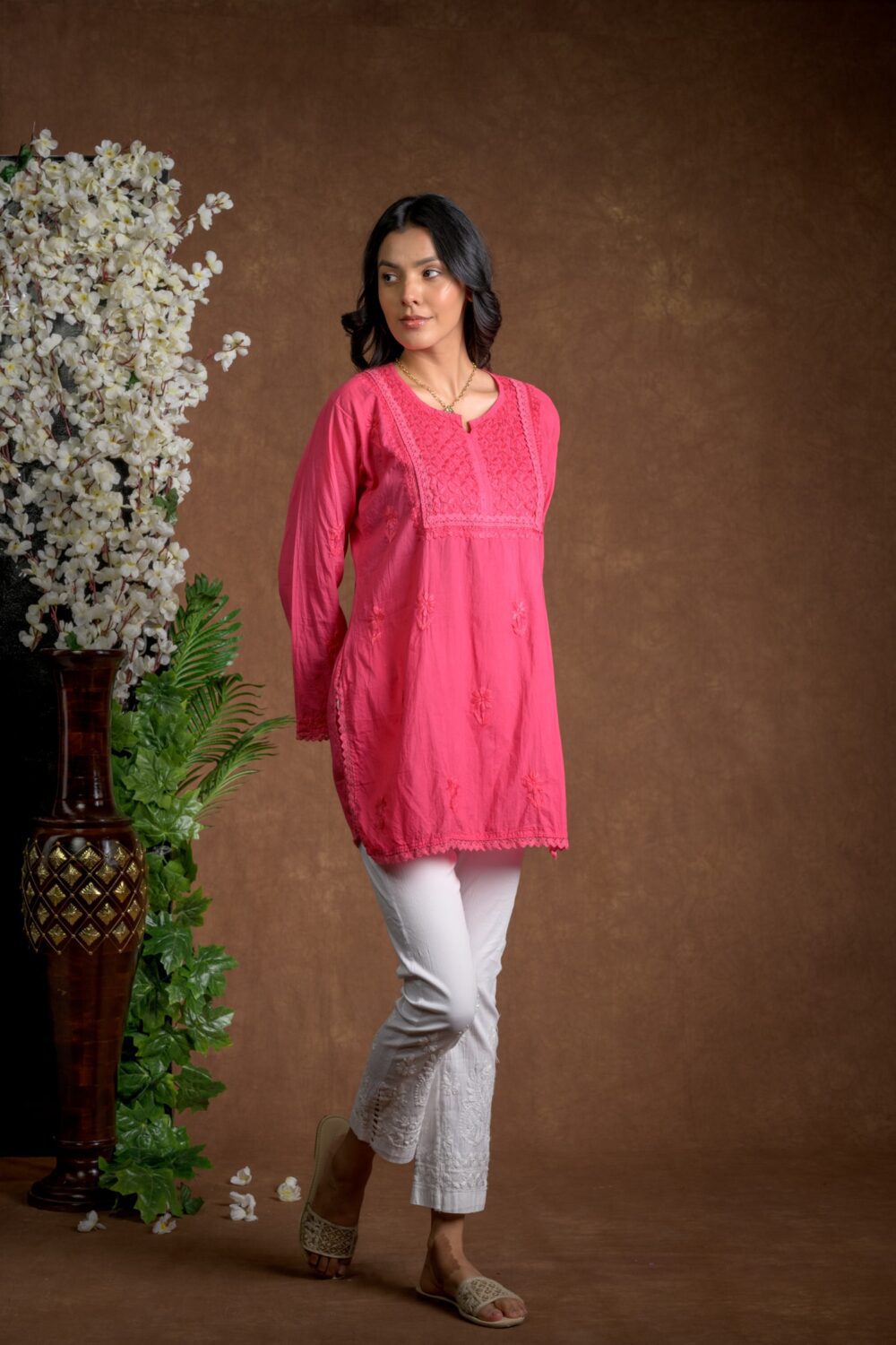 Gurbani Grace - Mull Cotton Lace Solid Women Kurti