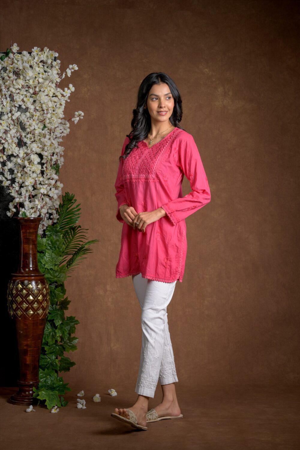 Gurbani Grace - Mull Cotton Lace Solid Women Kurti