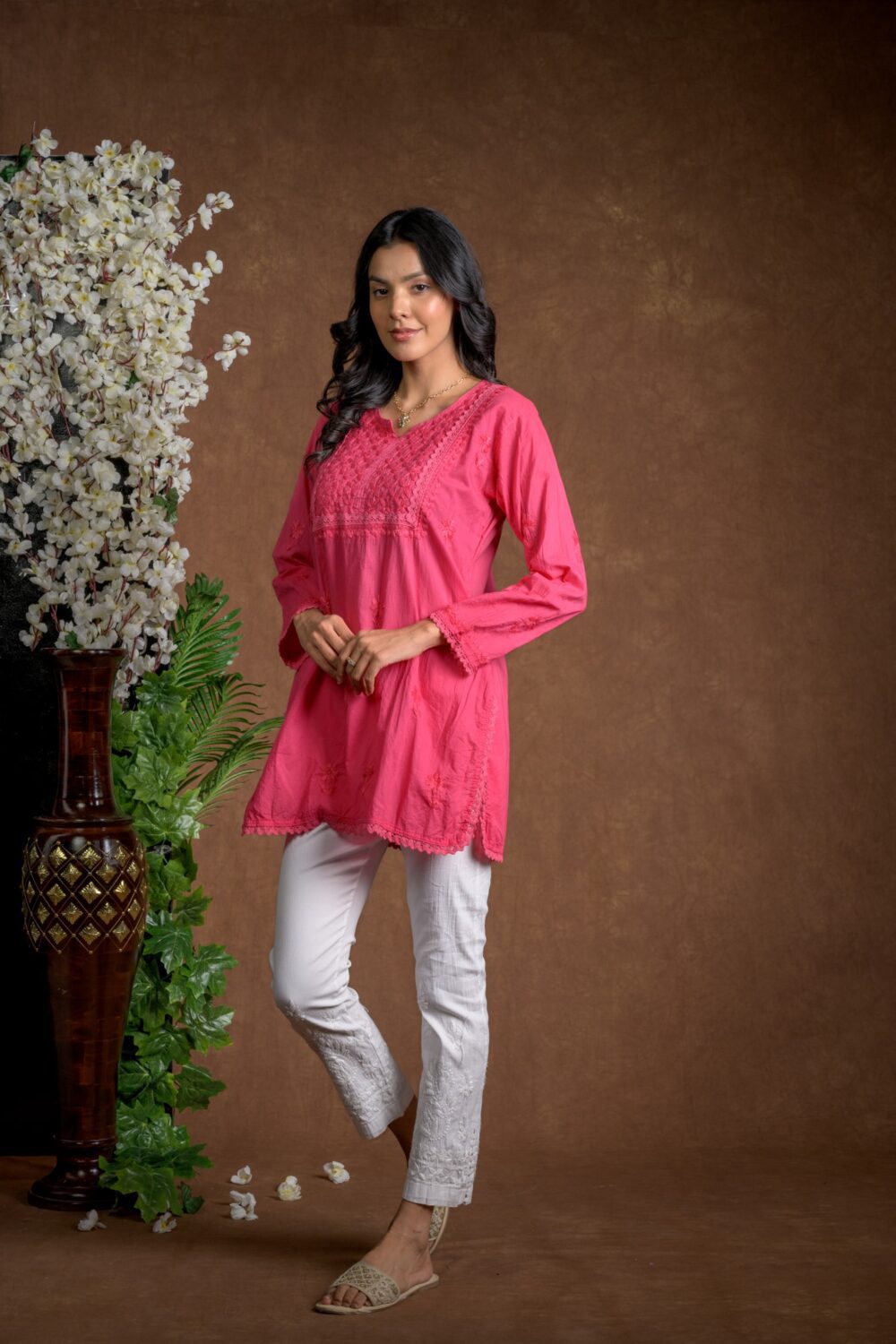 Gurbani Grace - Mull Cotton Lace Solid Women Kurti