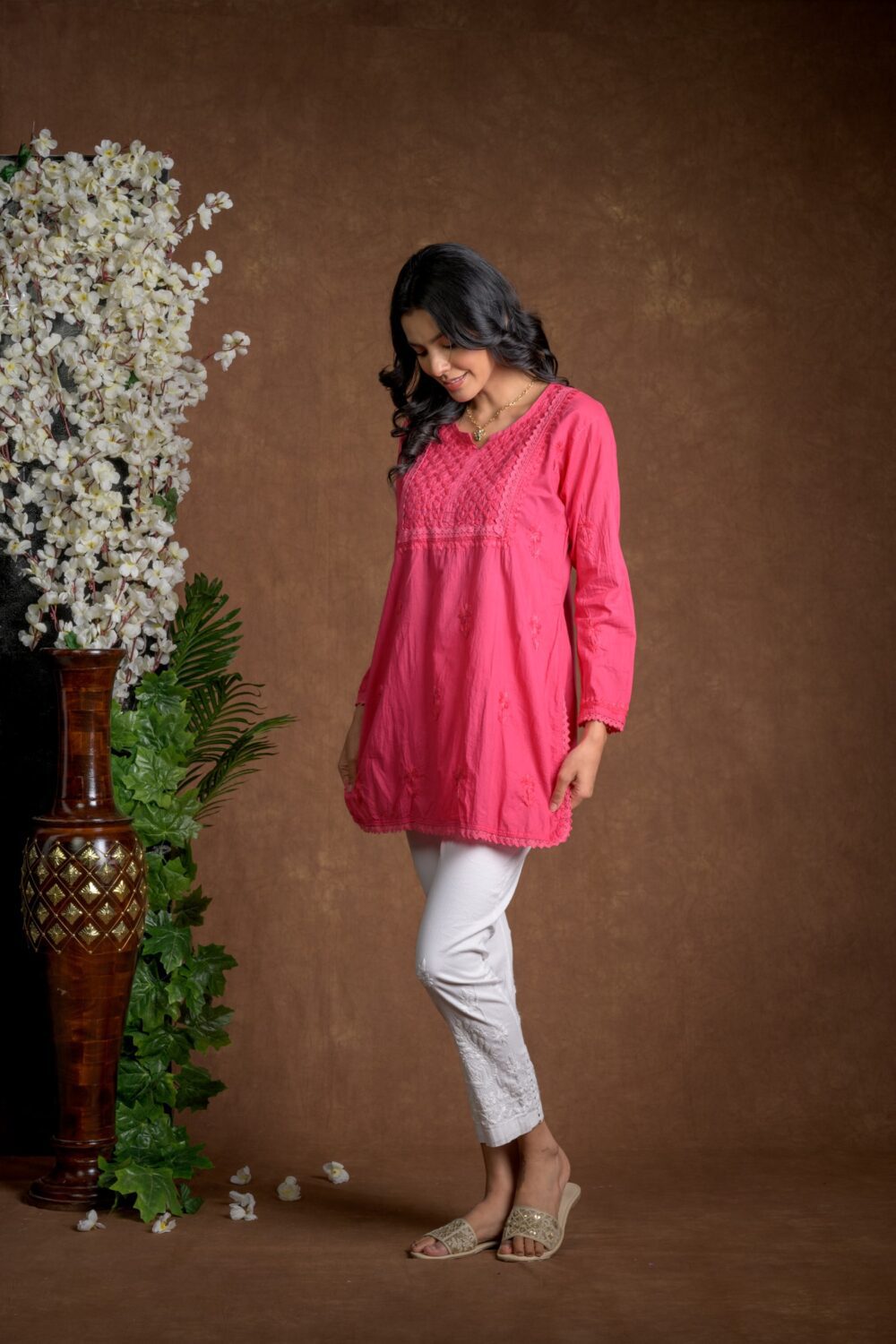 Gurbani Grace - Mull Cotton Lace Solid Women Kurti