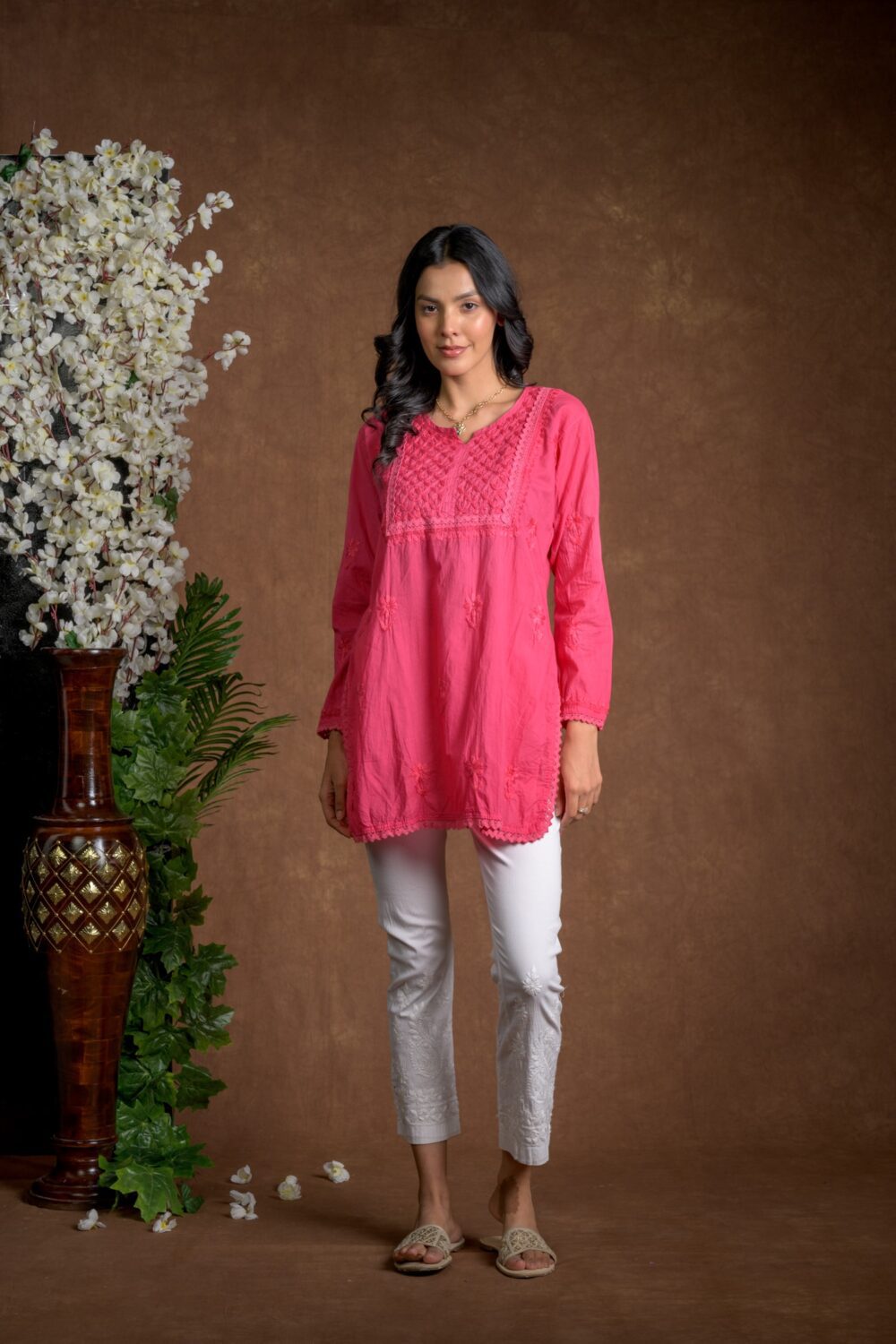 Gurbani Grace - Mull Cotton Lace Solid Women Kurti