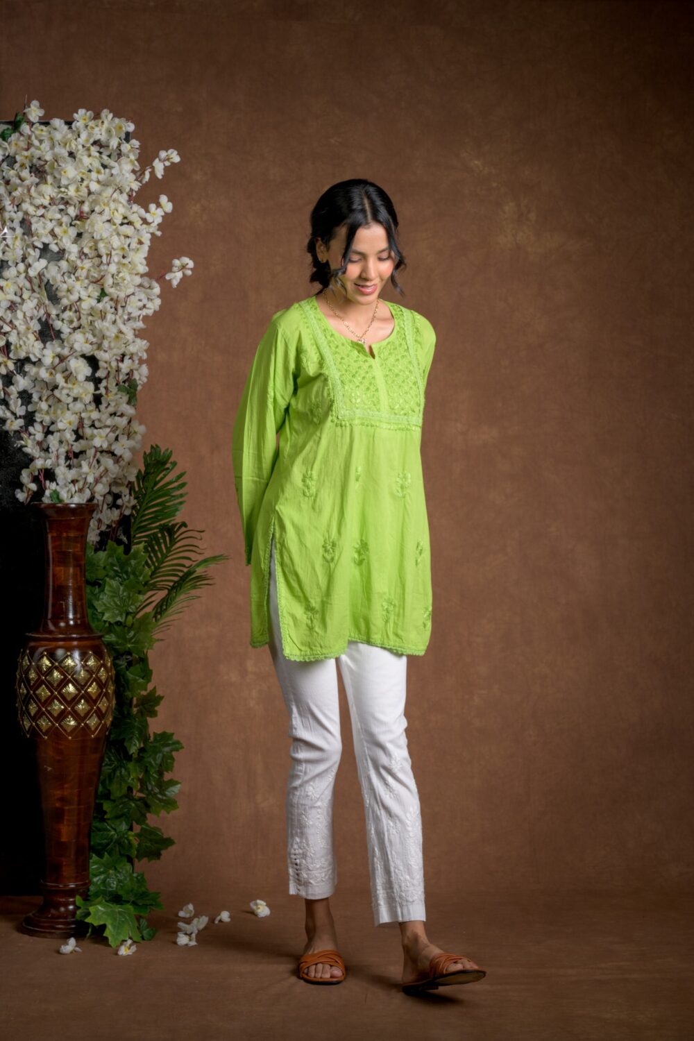 Gurbani Grace - Mull Cotton Lace Solid Women Kurti