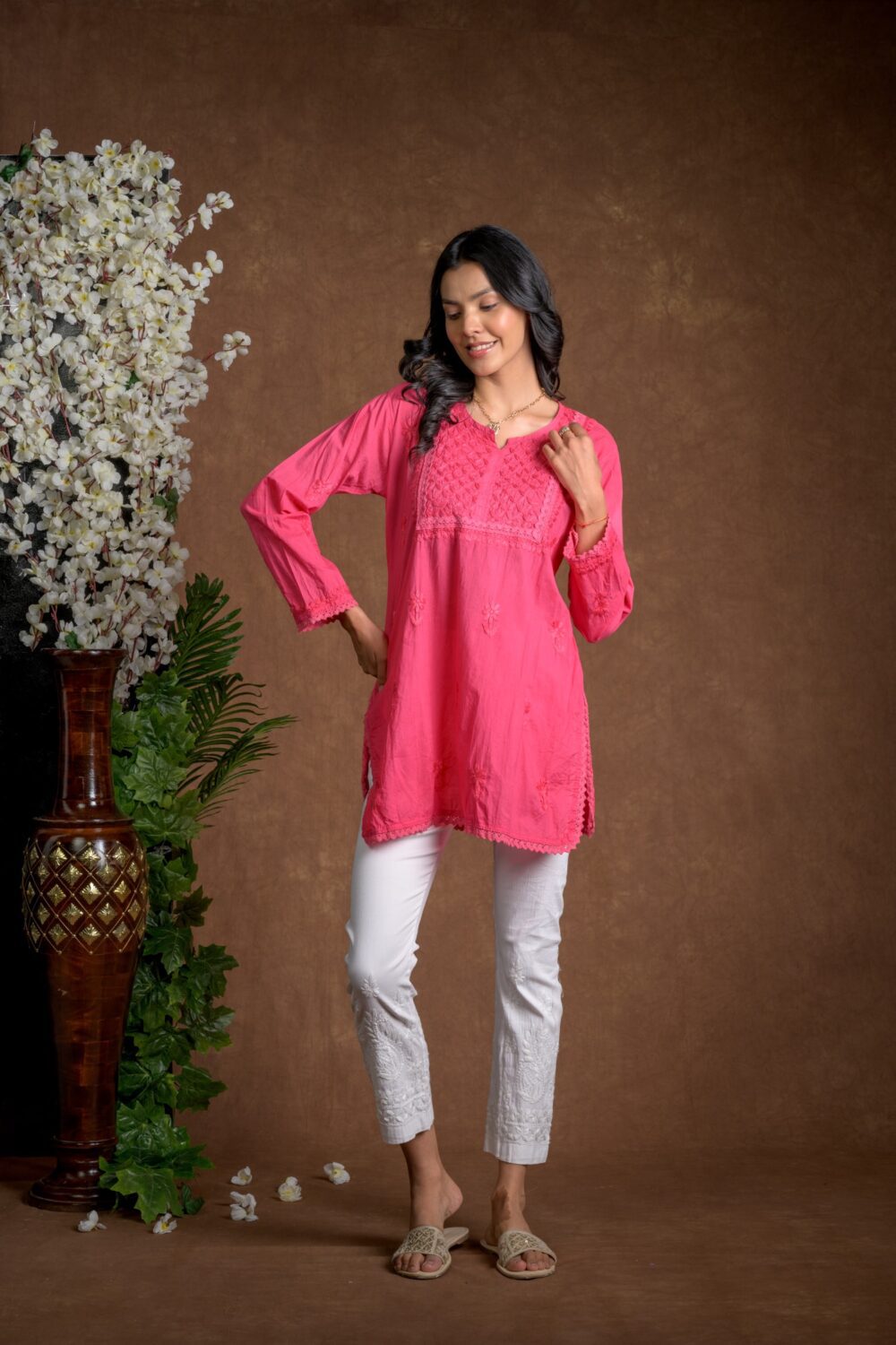 Gurbani Grace - Mull Cotton Lace Solid Women Kurti