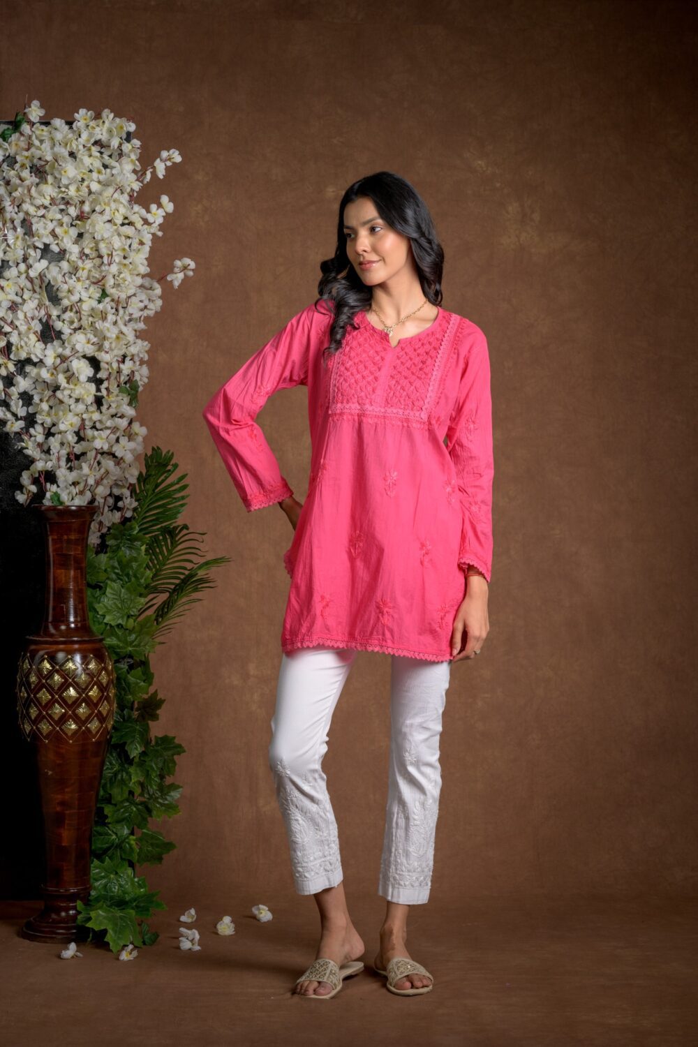 Gurbani Grace - Mull Cotton Lace Solid Women Kurti