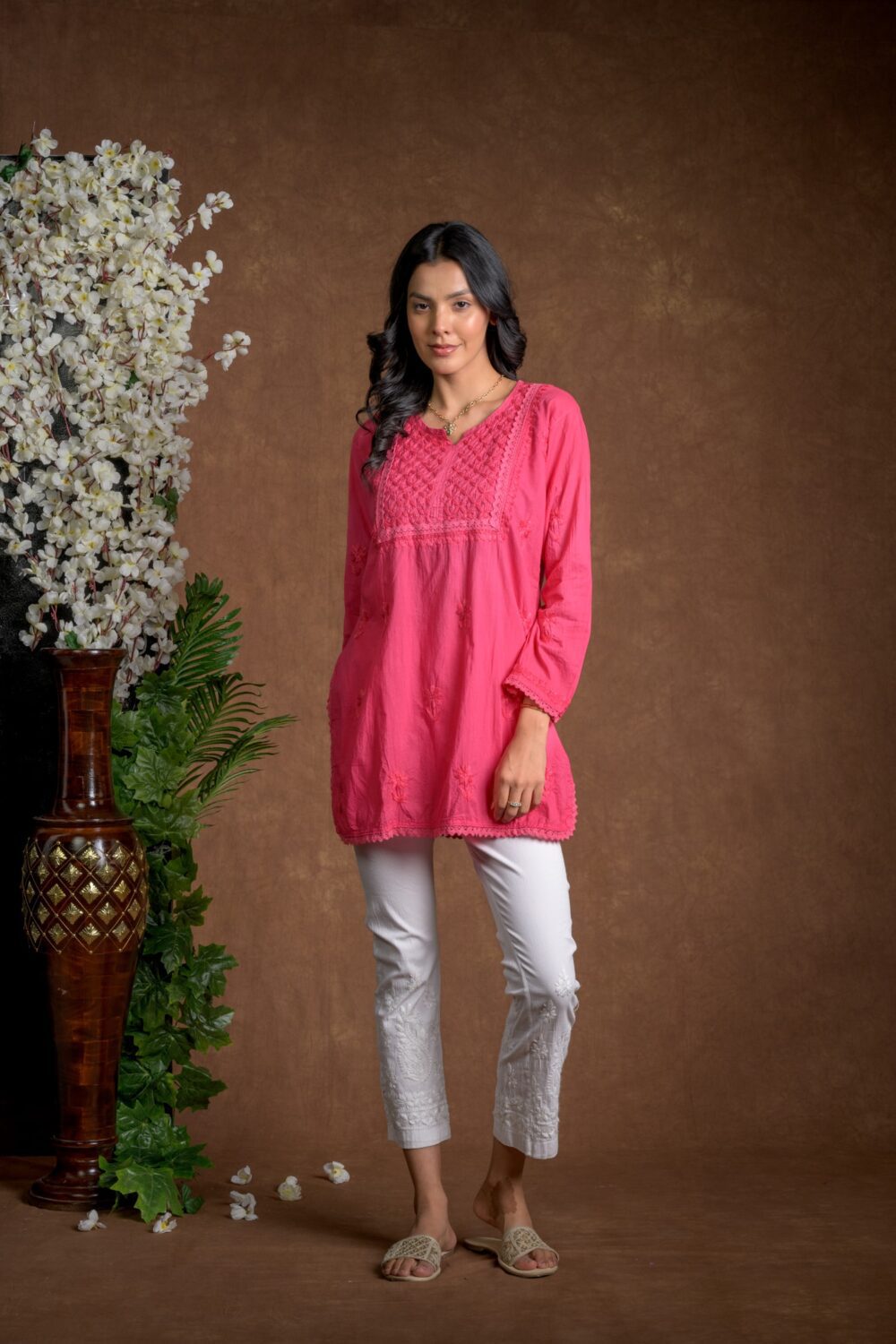 Gurbani Grace - Mull Cotton Lace Solid Women Kurti