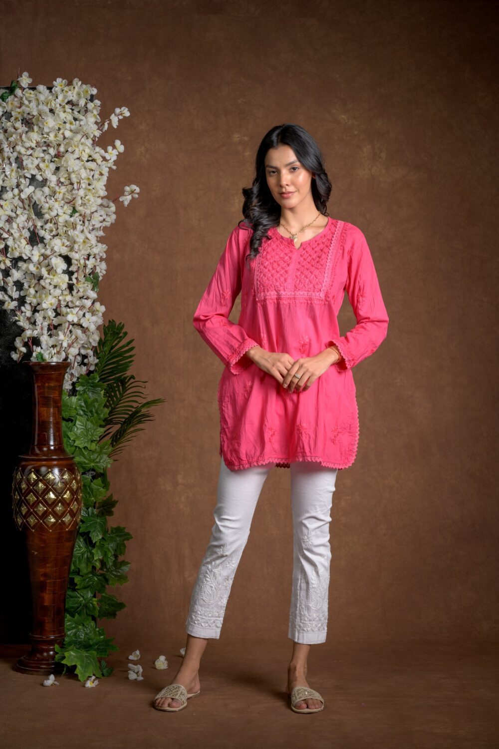 Gurbani Grace - Mull Cotton Lace Solid Women Kurti