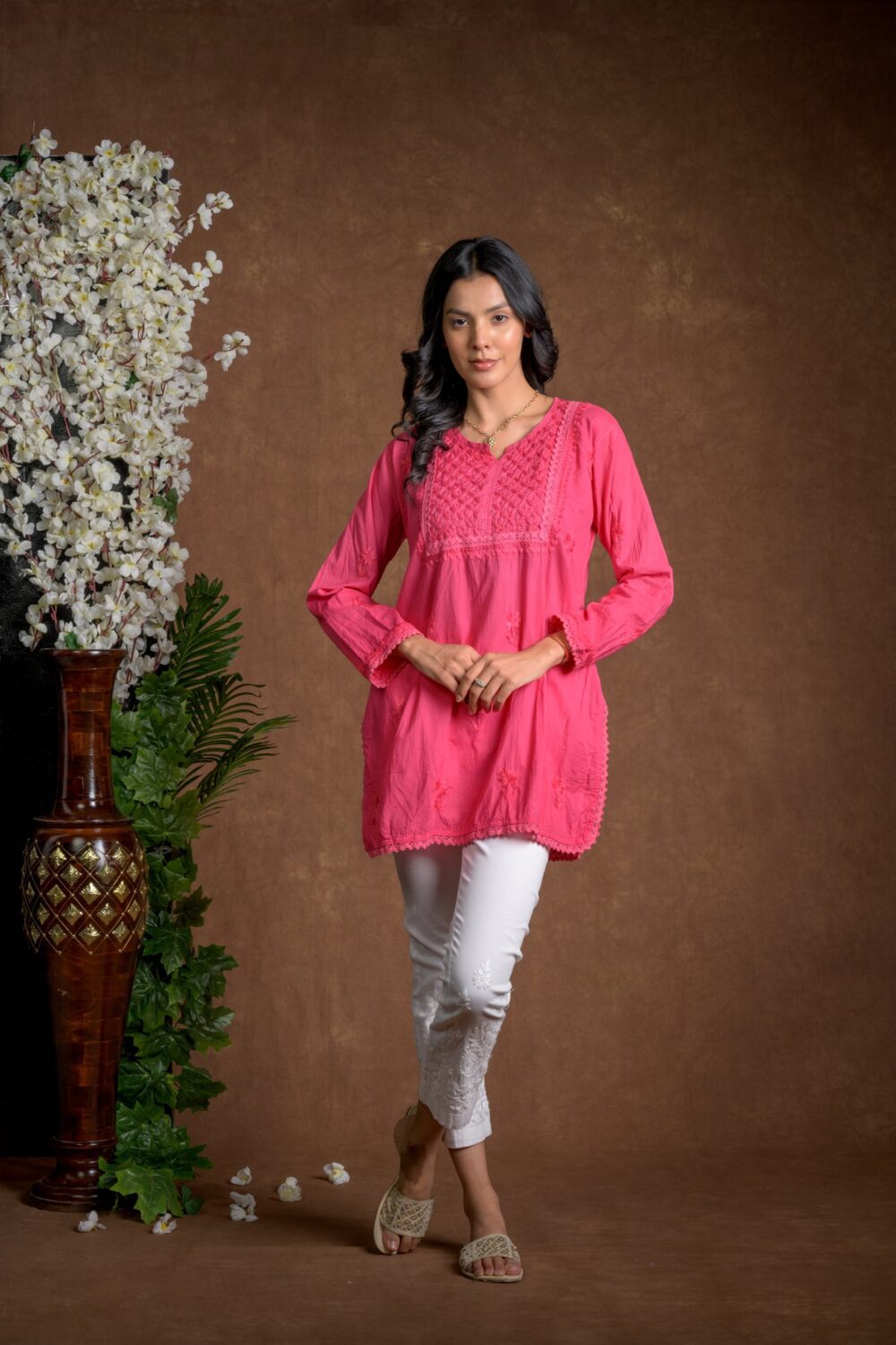 Gurbani Grace - Mull Cotton Lace Solid Women Kurti