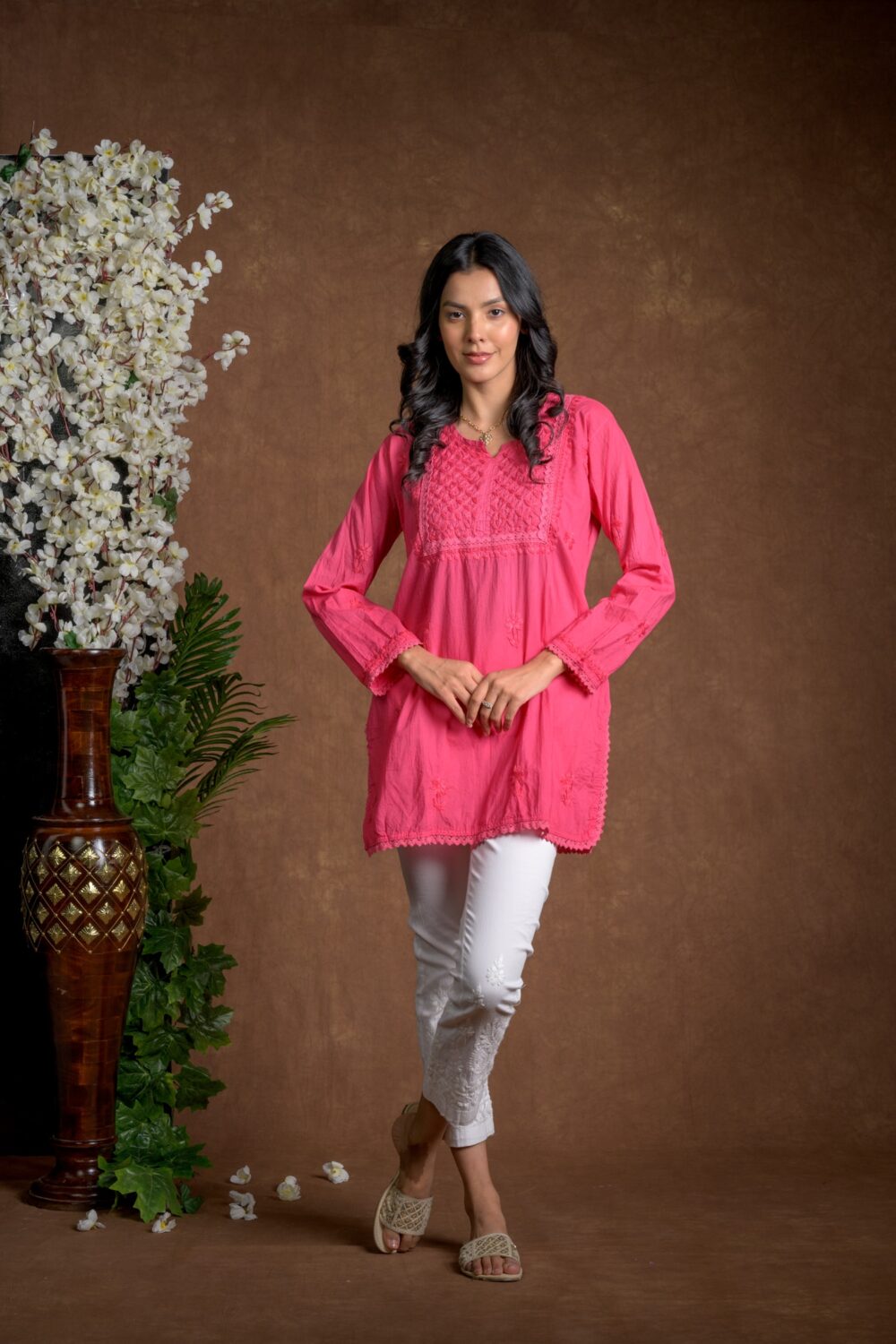 Gurbani Grace - Mull Cotton Lace Solid Women Kurti