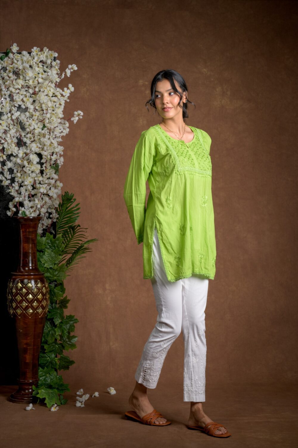 Gurbani Grace - Mull Cotton Lace Solid Women Kurti