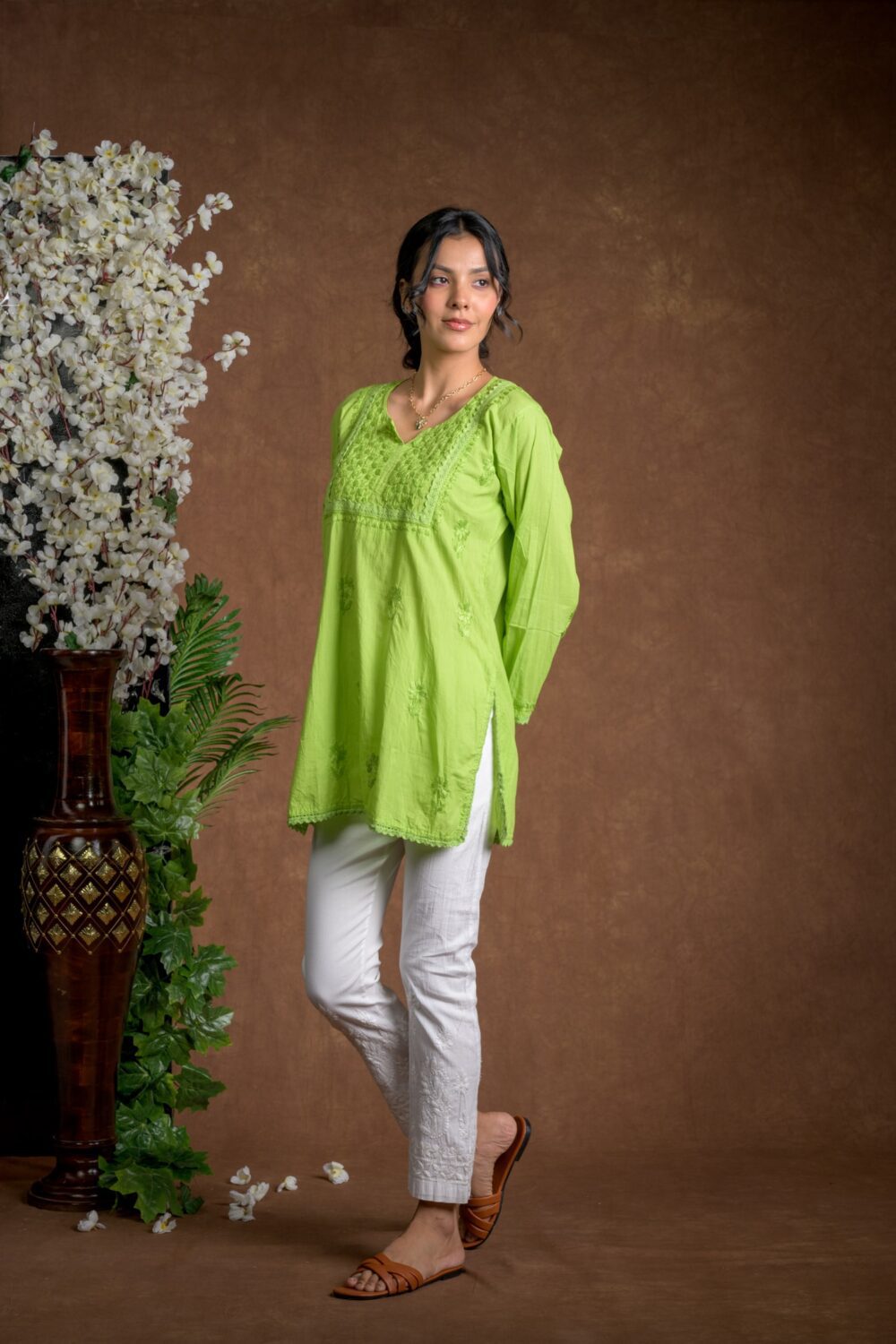 Gurbani Grace - Mull Cotton Lace Solid Women Kurti