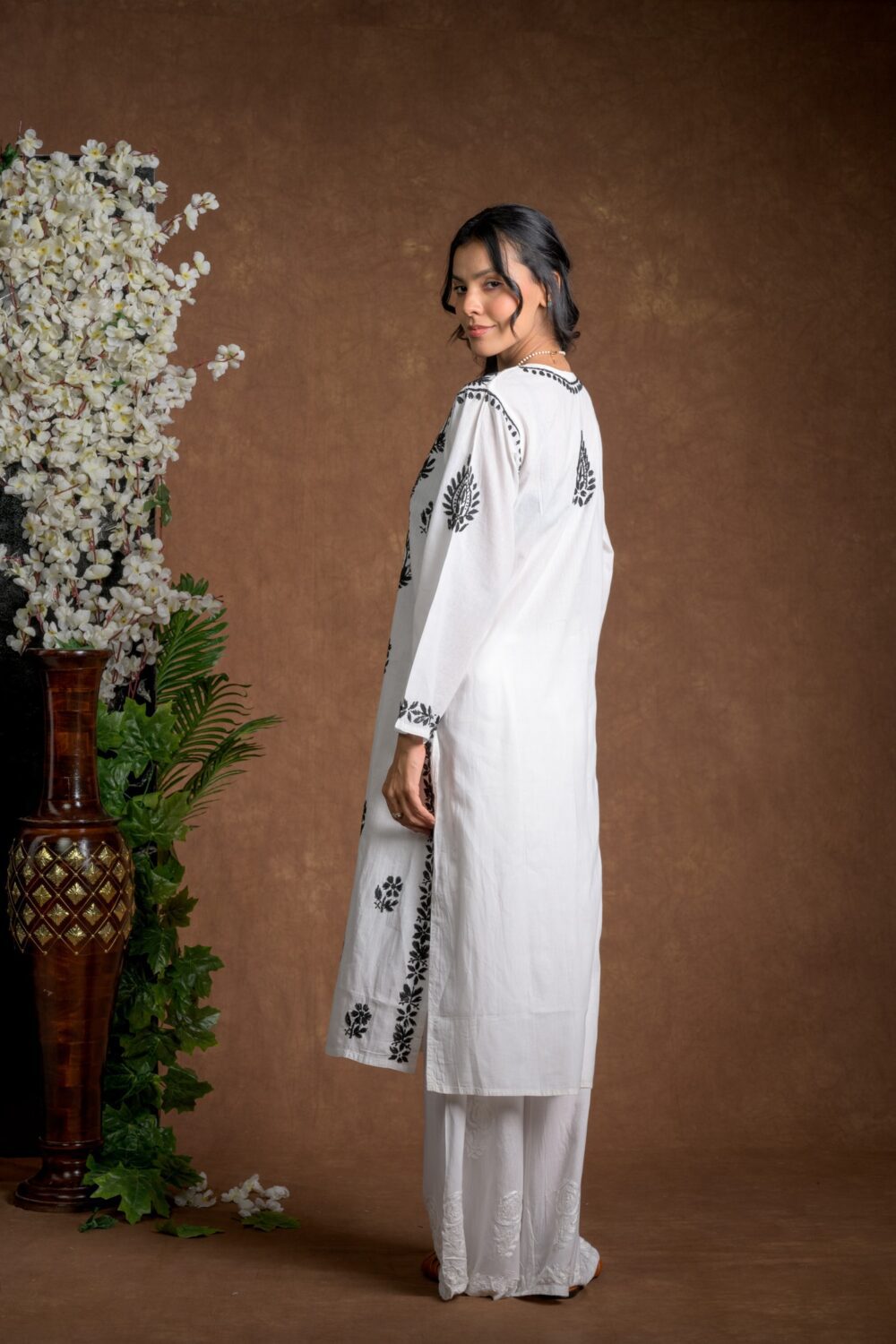 Gurbani Noir - Black and White Cotton Kurti for Women's