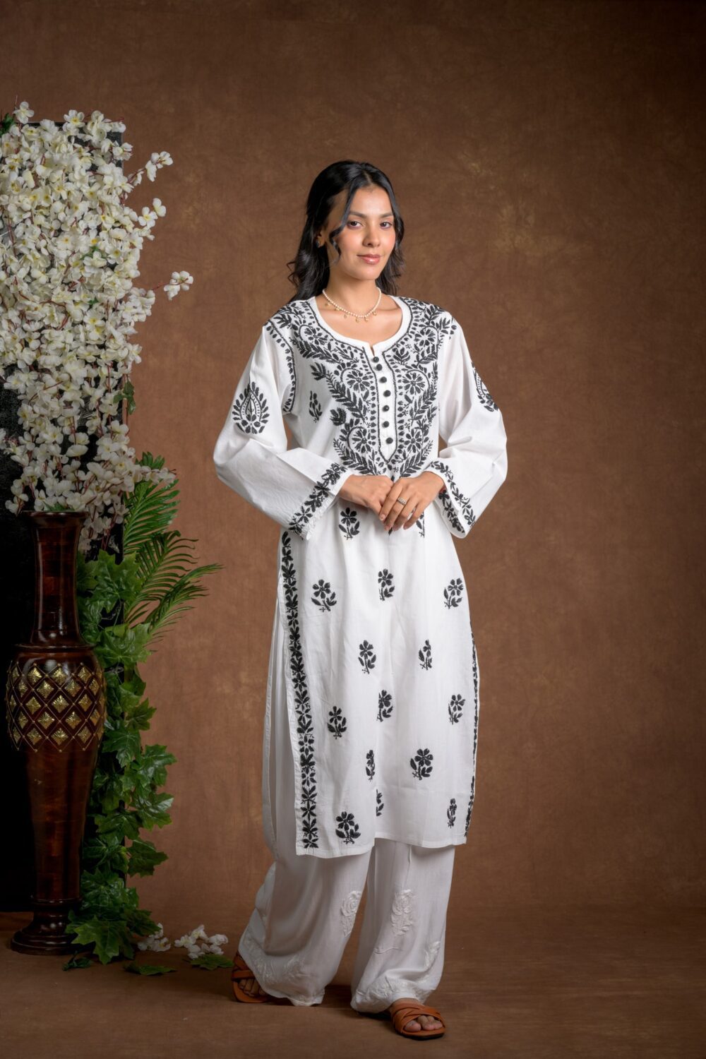 Gurbani Noir - Black and White Cotton Kurti for Women's