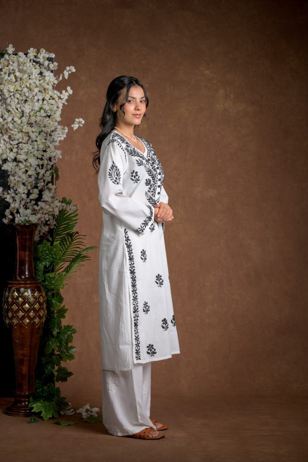 Gurbani Noir - Black and White Cotton Kurti for Women's