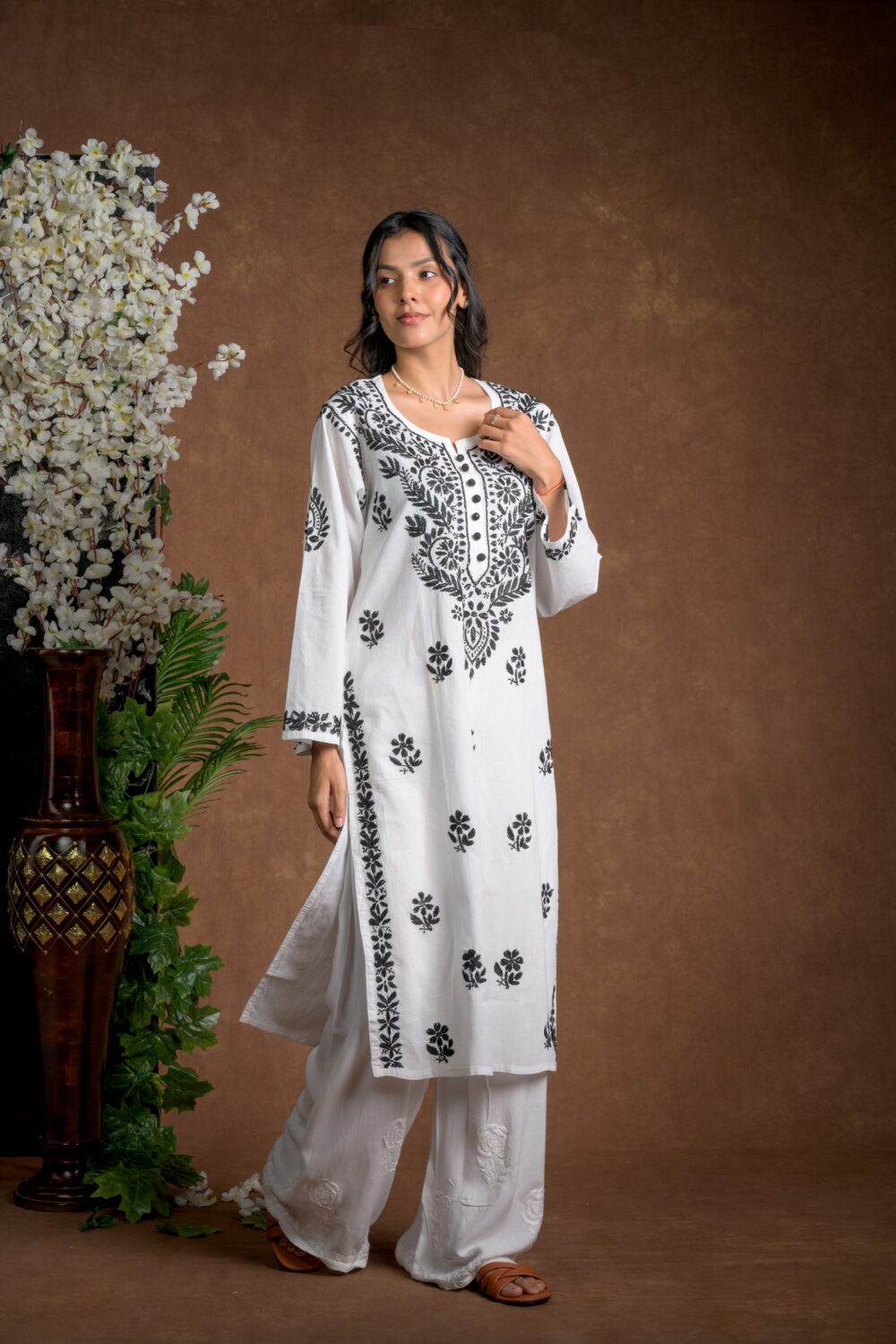 Gurbani Noir - Black and White Cotton Kurti for Women's