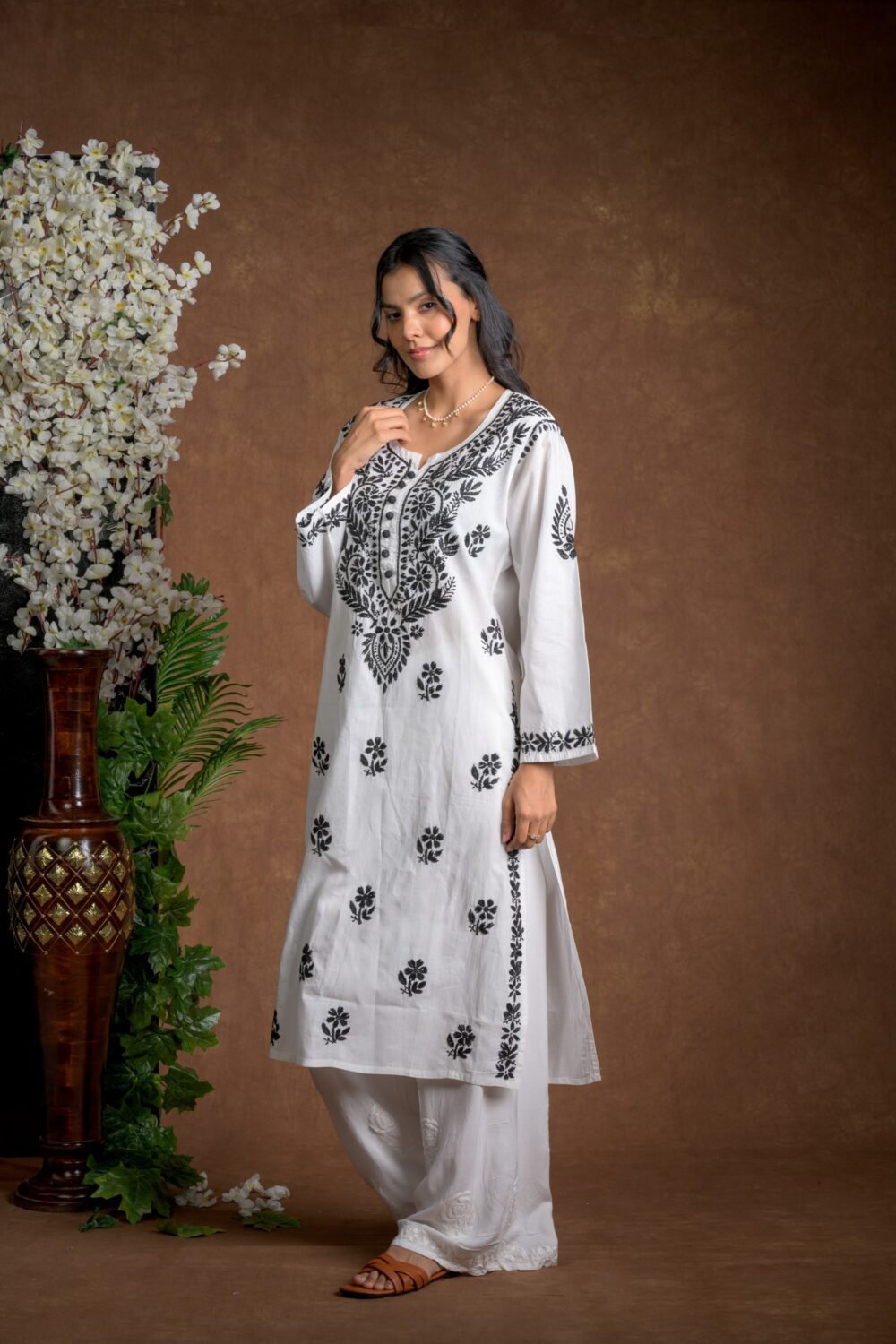 Gurbani Noir - Black and White Cotton Kurti for Women's