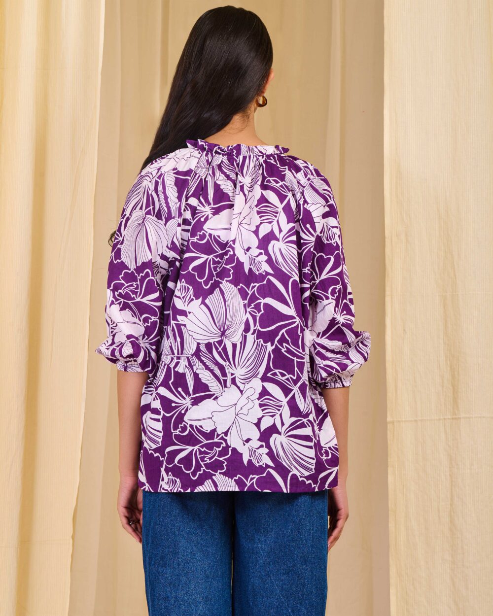 Floral Tie-Neck Tunic Top