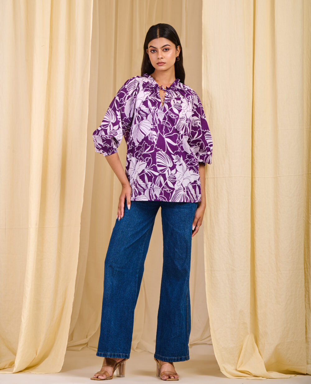 Floral Tie-Neck Tunic Top