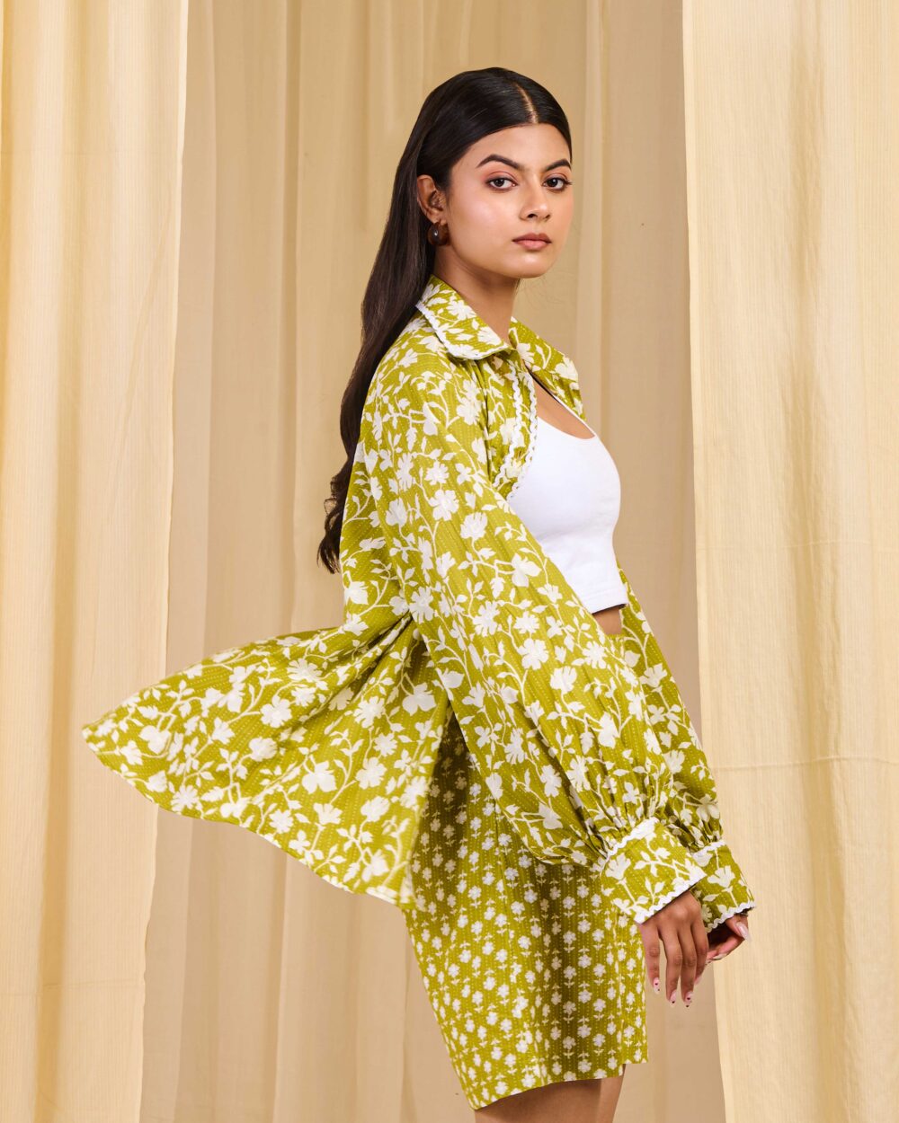 White Trim Floral oversized Shirt