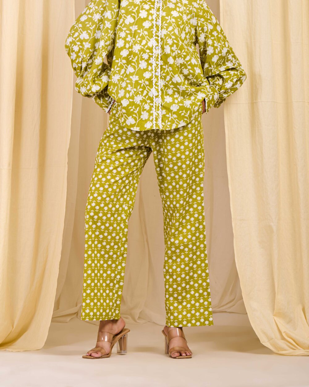 White Trim Floral Pants