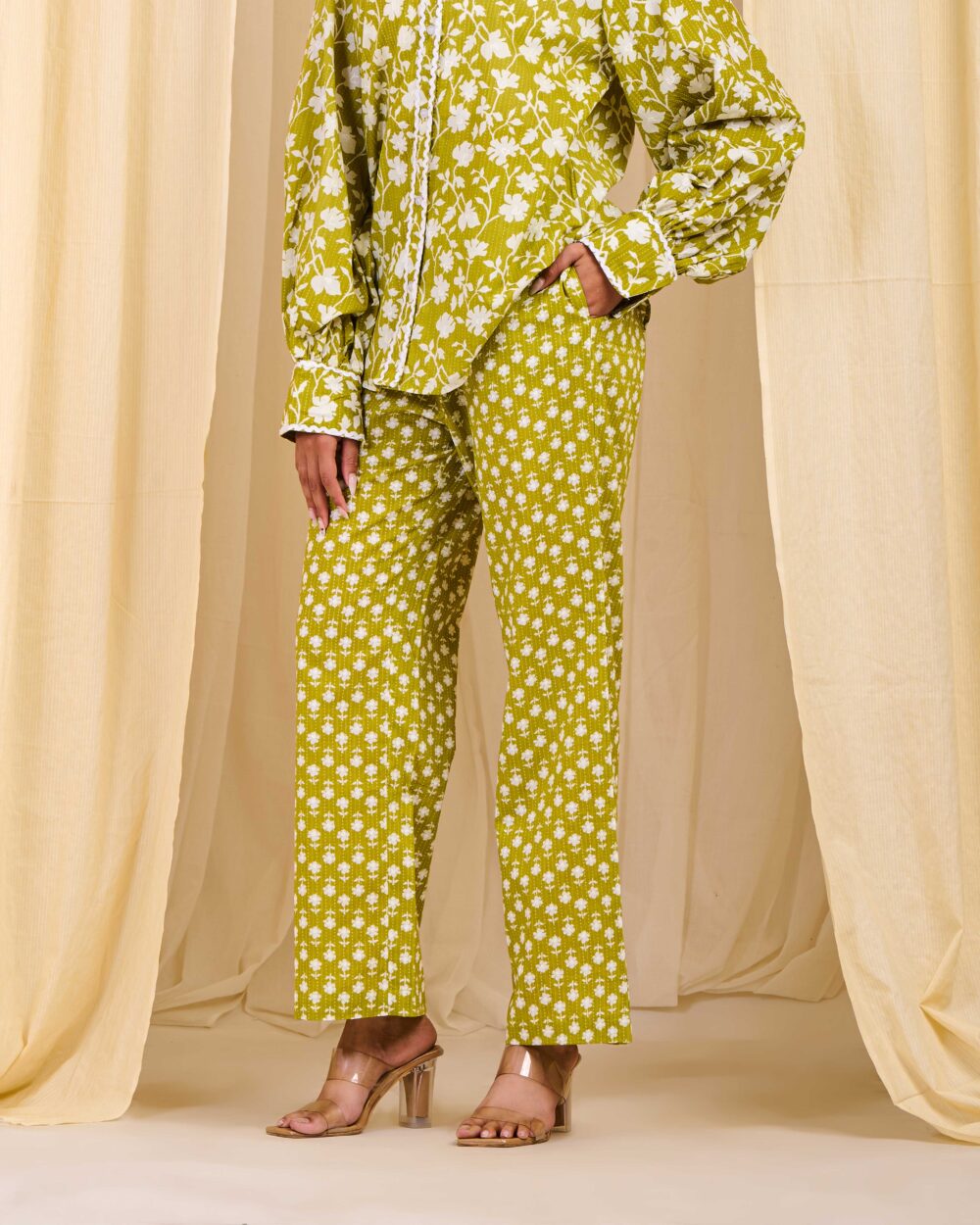 White Trim Floral Pants